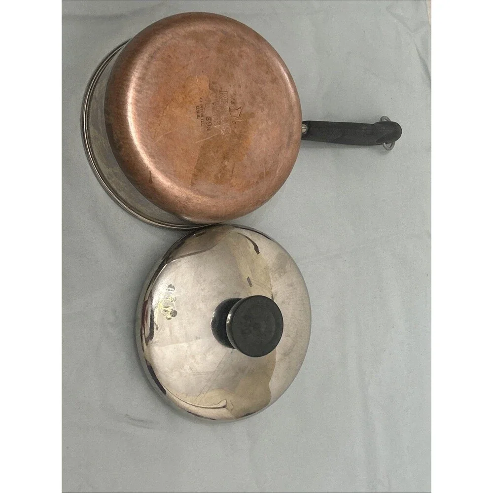 Vintage Revere Ware 1 Quart Stainless Steel Saucepan Copper Clad Bottom and Lid